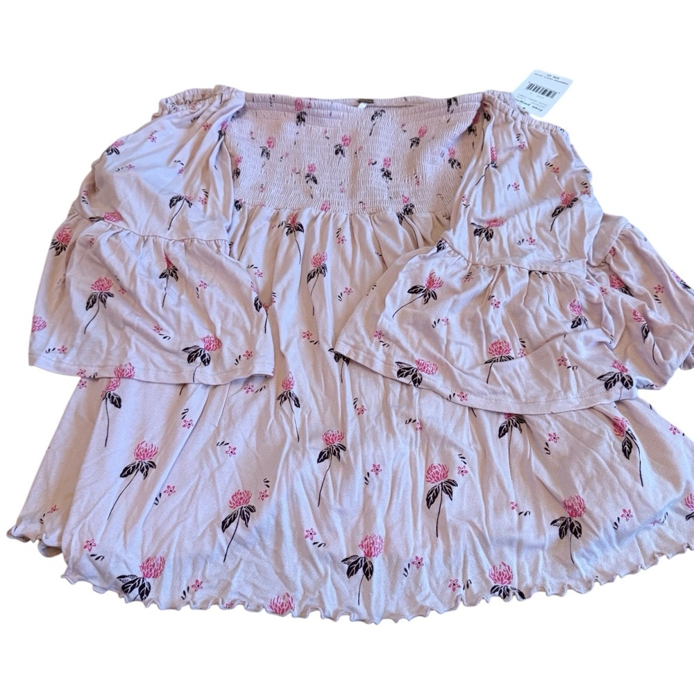 Free People Lana Off The Shoulder Romantic Boho Floral Top Bell Sleeves NEW S - Picture 4 of 7